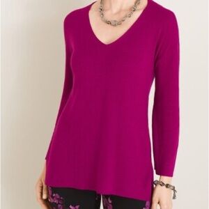 Chico’s raspberry V-neck lightweight sweater